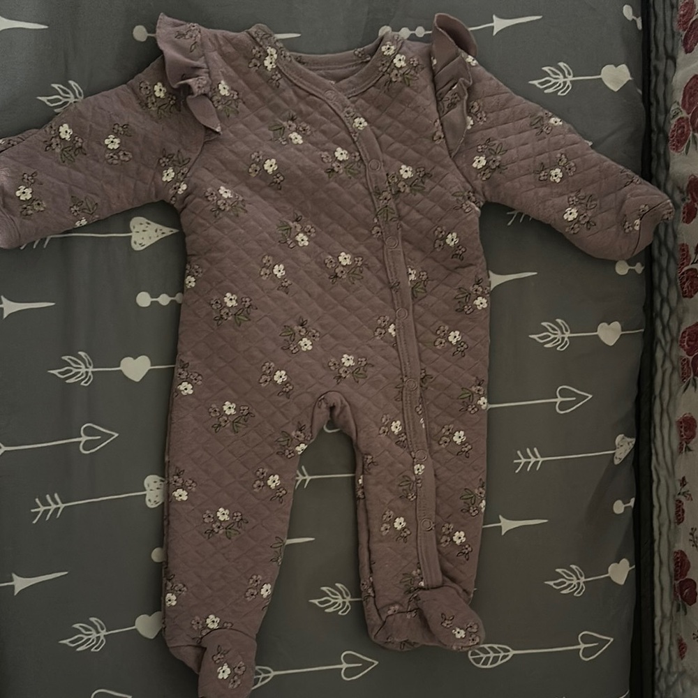 Quilted Floral Footed One-Piece for Baby - Mauve